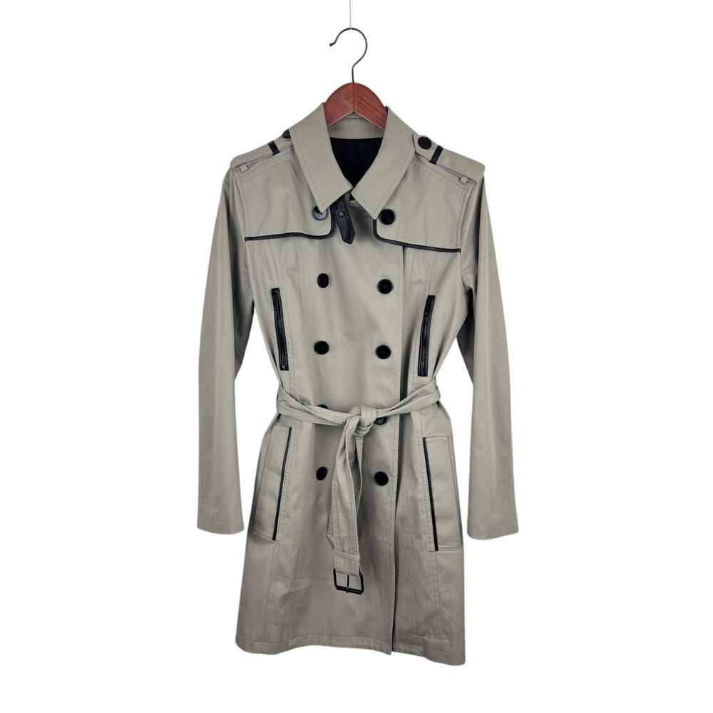 The Kooples British Trench Coat with Leather Trim